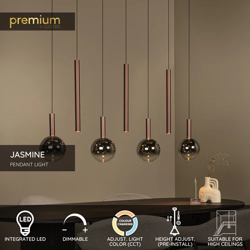 Lucide JASMINE - Pendant light - LED Dim. - CCT - 7x4W 2200K/3300K - Suitable for double-height spaces and high ceiling - Copper | Premium - USP